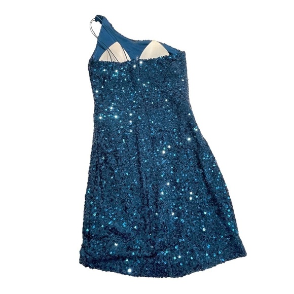 B. Darlin Sequin One shoulder Bodycon Mini Dress deep turquoise Junior size 5/6 - Picture 6 of 13